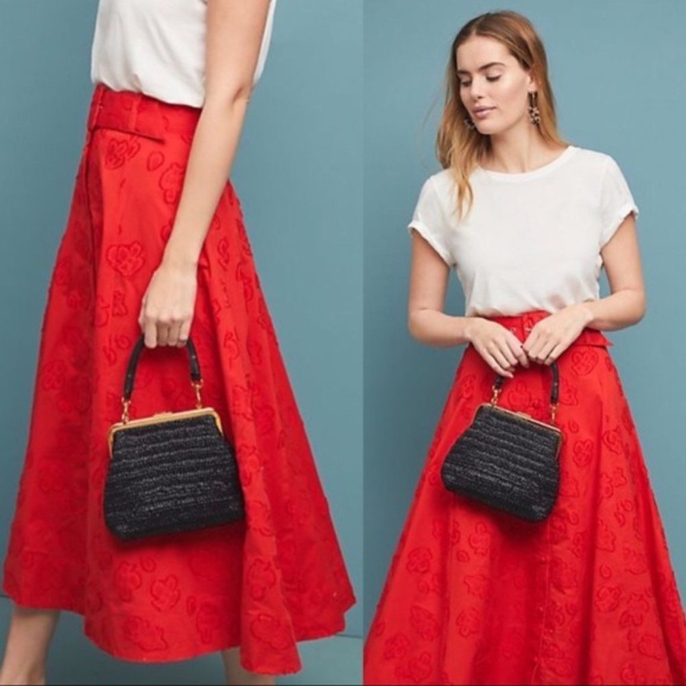 Maeve Anthropologie Sandra Red Belted Maxi Skirt